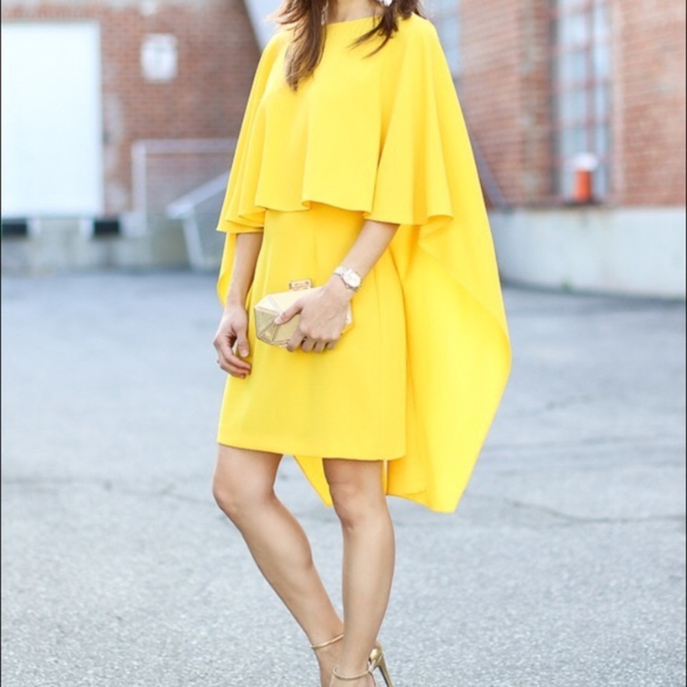 Sold Out Yellow Electric Open Back Cape Dress